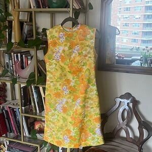 70’s Floral Sleeveless Dress - Yellow and Orange